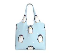 Lindo pingüino y nieve impreso,Bolsas de mano reutilizables, bolsas de supermercado, bolso de hombro de lona de gran capacidad
