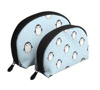 Lindo pingüino y Nieve Impresos., Bolsa de Maquillaje de Concha, Monedero pequeño para Mujer, Bolsa de artículos de tocador, Bolsa de cosméticos, 2 Piezas