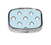 Lindo pingüino y nieve impresos., Pastillero cuadrado para bolsillo o monedero, pequeño contenedor de pastillas, organizador de pastillas de viaje