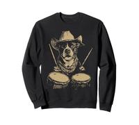 Lindo Pit Bull Tocando la batería Funny Cowboy Dog Western Drummer Sudadera