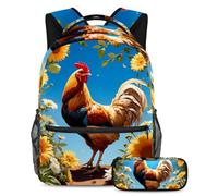 Lindo pollo y flor, descubre el compañero perfecto para tu viaje académico: juego de mochila escolar de 2 piezas, multicolor, B:29.4x20x40cm P:19x7.5x3.8cm, Mochilas de día