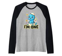Lindo Primer cumpleaños bebé Dinosaurio un año Viejo niños niñas Camiseta Manga Raglan