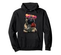 Lindo Pug con Corazón Gafas Rosa Flor Día de San Valentín Perro Sudadera con Capucha