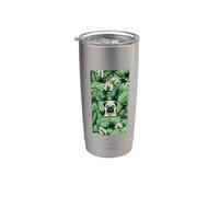 Lindo pug con estampado floral de flores botánicas Vaso térmico de acero inoxidable de doble pared