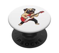 Lindo Pug De Dibujos Animados Guitarrista Músico Perro PopSockets PopGrip Adhesivo