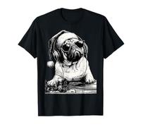 Lindo Pug DJ con Gafas de Sol Papá Noel Perro Navidad Música Camiseta