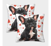 Lindo Pug Fundas De Cojines 2 Juego De Suave Bulldog francés Funda De Almohada Cuadrado Fundas para Cojines para Sala Sofá Cama Decoración para Hogar 40x40cm