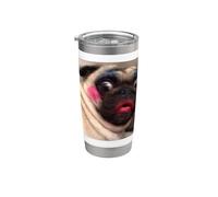 Lindo Pug Sorprendido Divertido Con Maquillaje Borroso Meme Vaso térmico de acero inoxidable de doble pared