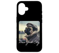 Lindo Pug Viajes Nueva York Escena de Invierno Divertido Carcasa para iPhone 16