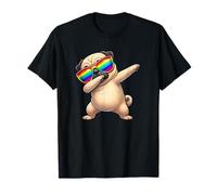 Lindo Pug y Perro Dabbing con Gafas de Sol arcoíris Camiseta