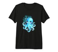 Lindo Pulpo Dibujos Animados Verde Azulado Azul Mar Bajo Camiseta Premium