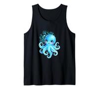 Lindo Pulpo Dibujos Animados Verde Azulado Azul Mar Bajo Camiseta sin Mangas