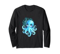 Lindo Pulpo Dibujos Animados Verde Azulado Azul Mar Bajo Manga Larga