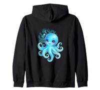 Lindo Pulpo Dibujos Animados Verde Azulado Azul Mar Bajo Sudadera con Capucha