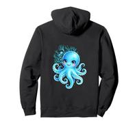Lindo Pulpo Dibujos Animados Verde Azulado Azul Mar Bajo Sudadera con Capucha