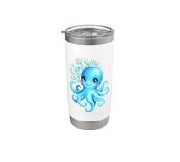 Lindo Pulpo Dibujos Animados Verde Azulado Azul Mar Bajo Vaso térmico de acero inoxidable de doble pared
