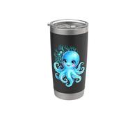 Lindo Pulpo Dibujos Animados Verde Azulado Azul Mar Bajo Vaso térmico de acero inoxidable de doble pared