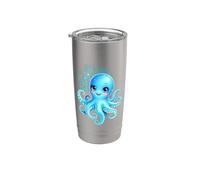 Lindo Pulpo Dibujos Animados Verde Azulado Azul Mar Bajo Vaso térmico de acero inoxidable de doble pared