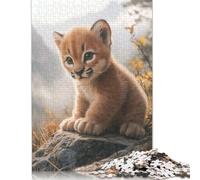 Lindo Puma bebé Gatito Rompecabezas de Papel Duro, Rompecabezas Rectangular para Adultos y niños, 1000 Piezas (26 x 38 cm)