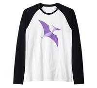 Lindo Púrpura Volando Pterodáctilo Dino Dibujos Animados Arte Prehistórico Camiseta Manga Raglan