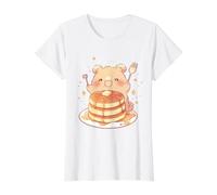 Lindo Quokka Comiendo Panqueques Esponjosos Kawaii Arte Animal Feliz Camiseta gráfica económica