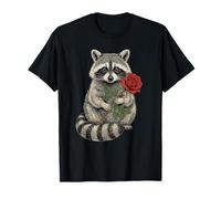 Lindo Raccoon Sosteniendo Una Rosa Roja Dulce Mapache Amantes Camiseta