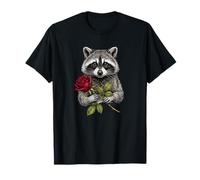 Lindo Raccoon Sosteniendo Una Rosa Roja Dulce Mapache Amantes Camiseta
