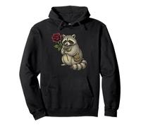 Lindo Raccoon Sosteniendo Una Rosa Roja Dulce Mapache Amantes Sudadera con Capucha
