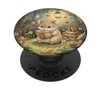 Lindo ratón Lectura Libro bajo Linterna luz Cottagecore PopSockets PopGrip Adhesivo