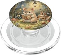 Lindo ratón Lectura Libro bajo Linterna luz Cottagecore PopSockets PopGrip para MagSafe