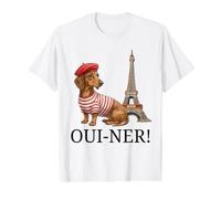 Lindo Regalo de Perro Salchicha París Oui-Ner Ouiner Wiener Torre Eiffel Camiseta gráfica económica