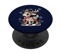 Lindo Reno Navidad Acogedor Patchwork diseño Vacaciones Mujeres PopSockets PopGrip Adhesivo