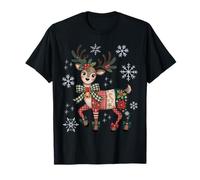 Lindo Reno Navidad Vintage Patchwork Cozy Holiday Mujer Camiseta