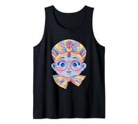 Lindo Retrato Azul Chica Personaje gráfico Rosa Gafas Grandes Camiseta sin Mangas