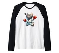 Lindo Rhino Boxeo Artes Marciales Personaje Animal Diseño Camiseta Manga Raglan