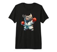 Lindo Rhino Boxeo Artes Marciales Personaje Animal Diseño Camiseta Premium