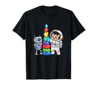 Lindo Robot Astronauta Arco Iris Espacio apilamiento Juego Camiseta