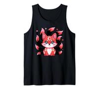 Lindo Rojo Kitsune Fox Spirit Moon Anime Camiseta sin Mangas