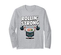 Lindo Rollo de Sushi de Comida Trabajando con Mancuernas Gimnasio Divertido Manga Larga