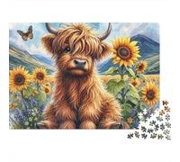 Lindo Rompecabezas de 1000 Piezas de Vaca en Campo de Girasoles de Las Tierras Altas para Adultos, Juego Educativo, decoración del hogar, desafío difícil, Regalo de cumpleaños, 52x38cm/1000 Piezas