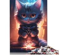 Lindo Rompecabezas de Gato Negro Gris Claro, Rompecabezas de cartón Premium para niños y Adultos a Partir de 12 años 1000 Piezas (75 x 50 cm).