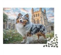 Lindo Rompecabezas de Perro para Adultos, Papel Reciclado, Border Collie, de Church Building, 1000 Piezas, Juego Mental, Divertido y desafiante Juego Familiar, 38 x 26 cm/1000 Piezas