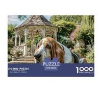 Lindo Rompecabezas de Perro para Adultos y Adolescentes: Basset Hound Tumbado Cerca de un Mirador. Juego Educativo para decoración de Paredes y Regalos. 38 x 26 cm (1000 Piezas).