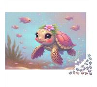 Lindo Rompecabezas de Tortuga Nadando de 1000 Piezas Tortuga con Corona de Flores Adultos de 12 años en adelante Juegos educativos Decoración del hogar Desafío Alta dificultad Cumpleaños 70x50cm Gi