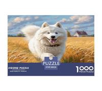 Lindo Rompecabezas para Adultos con diseño de Perro: Perro Corre Entre Trigo Dorado, Juego Educativo, desafío, decoración de Pared, 38 x 26 cm (1000 Piezas)