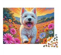 Lindo Rompecabezas Perro con Retrato Cachorro al Amanecer,1000 Piezas,Acabado Mate,cartón Grueso,Actividad grupal,Regalo cumpleaños Adultos,Familia,Rompecabezas avanzados,70 x 50 cm/1000 Piezas