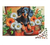 Lindo Rompecabezas Perro Salchicha con diseño Caja Flores,1000 Piezas,Acabado Mate,cartón Grueso,Actividad grupal,Regalo cumpleaños Adultos,Familia,Rompecabezas avanzados,38 x 26 cm/1000 Piezas