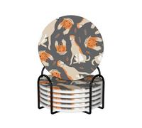Lindo Sabueso Afgano,Posavasos Redondos de cerámica, Almohadilla para Tazas, Juego de 6 Posavasos para Bebidas