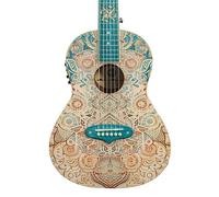 Lindo Sahara - Guitarra de viaje electroacústica (tamaño 3/4) | Incrustación de 12 trastes de estrella náutica, acabado de arte gráfico