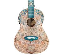 Lindo Sahara - Guitarra electroacústica de viaje con cuerda de acero (tamaño 3/4), diseño de estrella náutica con incrustaciones de 12º traste, cuerpo y cabezal con acabado gráfico